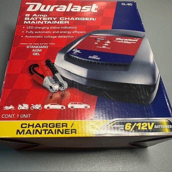 Duralast 8 Amp Battery Charger / Maintainer Automatic LED charging status - Picture 1 of 5
